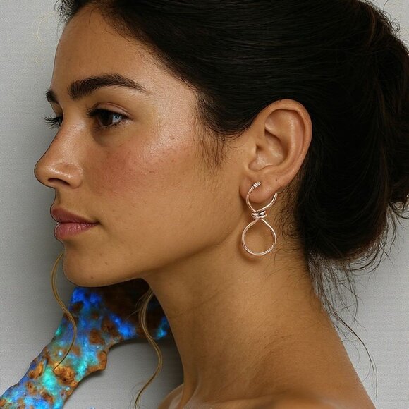 🆕Minimalist Infinity Hoop Earrings 18K Rose Gold Plated Stainless Steel Modern - Picture 3 of 15